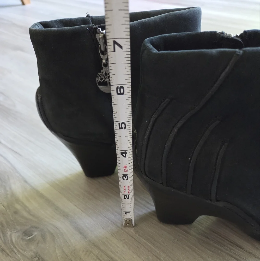 Timberland Baychester Black Leather‎ Suede Ankle Boots Womens 8 Heeled Booties
